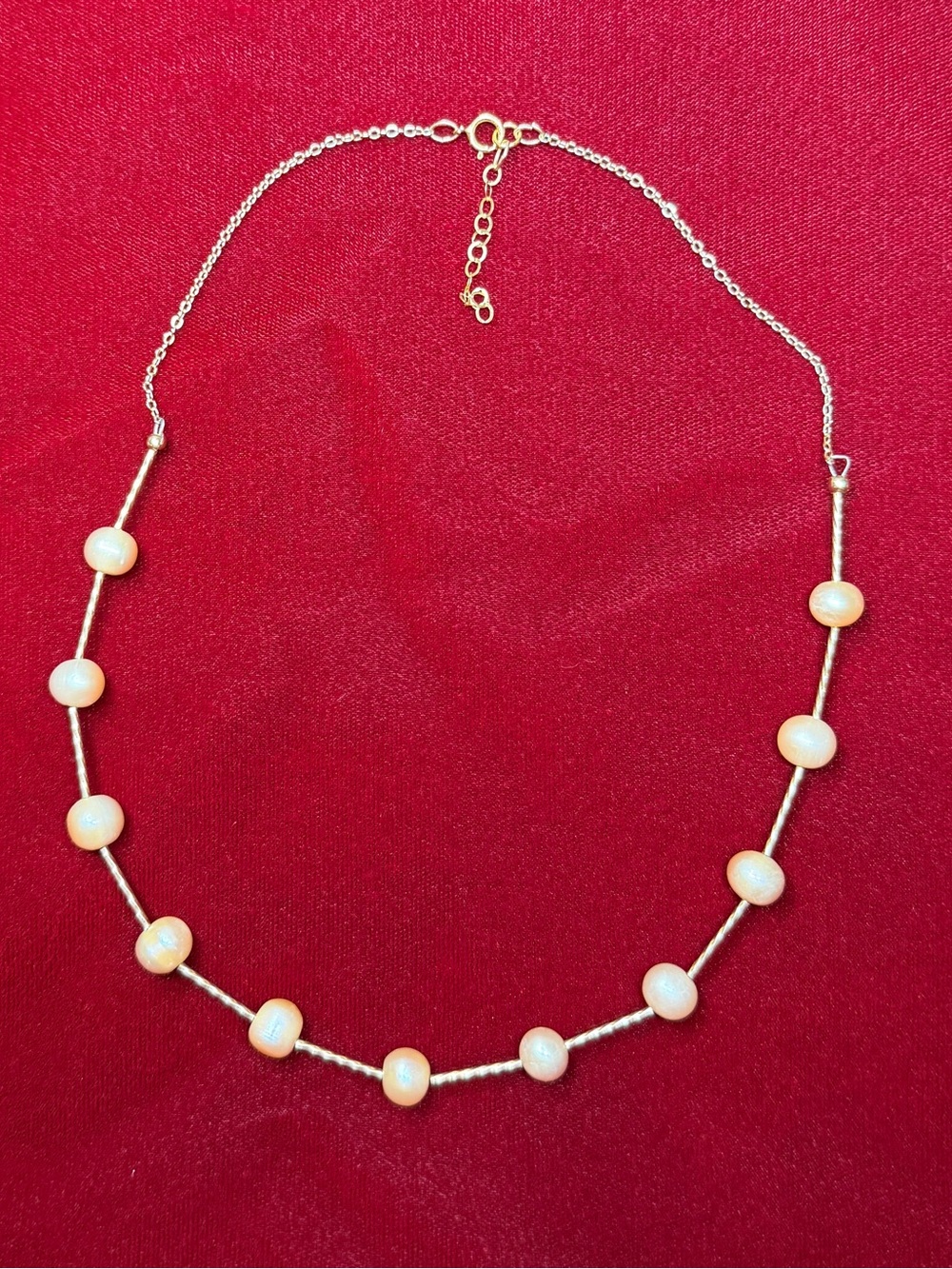 Gold Filled Light Apricot Freshwater Pearl Necklace Handcrafted - Picture 4 of 4